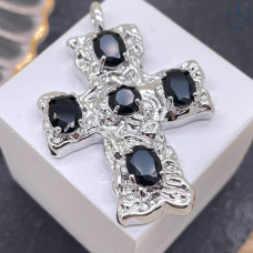Подвеска крест черные цирконы, цвет серебро 40 мм 