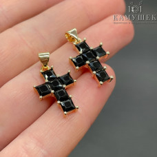 Подвеска крест черные цирконы, цвет золото 20х13 мм