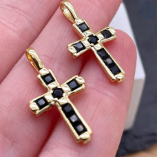 Подвеска крест черные цирконы, цвет золото 21х14