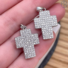 Подвеска крест цирконы, цвет серебро 19х15 мм
