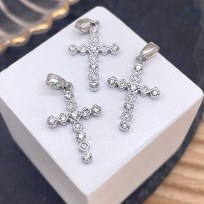 Подвеска крест цирконы, цвет серебро 21 мм