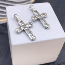 Подвеска крест цирконы, цвет серебро 21х14