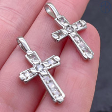 Подвеска крест цирконы, цвет серебро 21х14