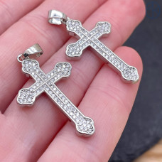 Подвеска крест цирконы, цвет серебро 32х19