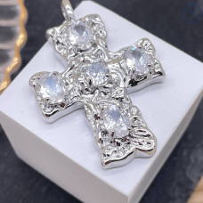 Подвеска крест цирконы, цвет серебро 40 мм 