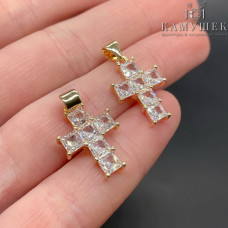 Подвеска крест цирконы, цвет золото 20х13 мм