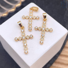 Подвеска крест цирконы, цвет золото 21 мм