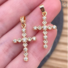 Подвеска крест цирконы, цвет золото 21 мм