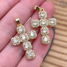 Подвеска крест цирконы, цвет золото 26 мм