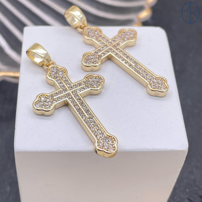 Подвеска крест цирконы, цвет золото 32х19