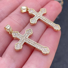 Подвеска крест цирконы, цвет золото 32х19