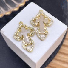 Подвеска крест цирконы горный хрусталь, цвет золото 24 мм