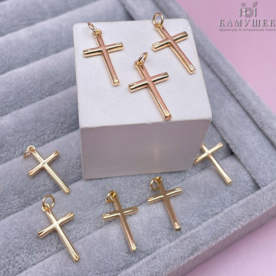 Подвеска крест гладкий, цвет золото 23х13 мм