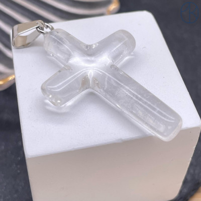 Подвеска крест горный хрусталь, цвет серебро 40х28 мм