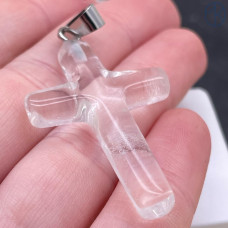 Подвеска крест горный хрусталь, цвет серебро 40х28 мм