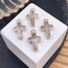 Подвеска крест горный хрусталь, цвет золото 14х10 мм