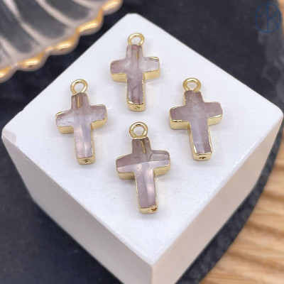 Подвеска крест горный хрусталь, цвет золото 14х10 мм