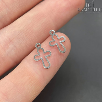 Подвеска крест контур мини, цвет серебро 9х6 мм