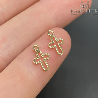 Подвеска крест контур мини, цвет золото 9х6 мм