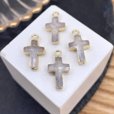 Подвеска крест лунный камень, цвет золото 14х10 мм