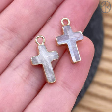 Подвеска крест лунный камень, цвет золото 14х10 мм