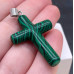 Подвеска крест малахит (имитация), цвет серебро 40х28 мм