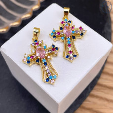 Подвеска крест микс цирконы, цвет золото 25 мм