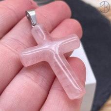 Подвеска крест розовый кварц, цвет серебро 40х28 мм
