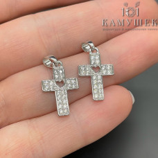 Подвеска Крест сердце c цирконами, цвет серебро 17х11 мм