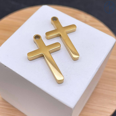 Подвеска крест сталь 25 мм, цвет золото 18К