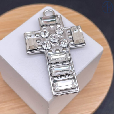 Подвеска крест сталь 44 мм, цвет серебро