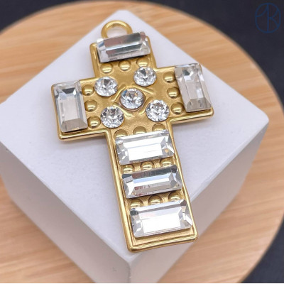 Подвеска крест сталь 44 мм, цвет золото 18К