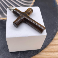 Подвеска крест тигровый глаз, цвет серебро 40х28 мм