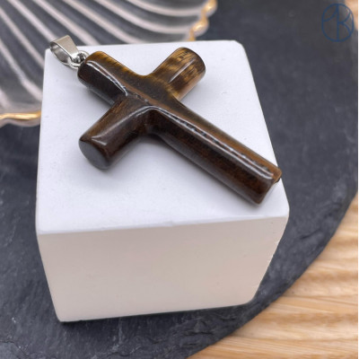 Подвеска крест тигровый глаз, цвет серебро 40х28 мм