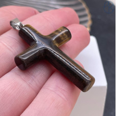 Подвеска крест тигровый глаз, цвет серебро 40х28 мм