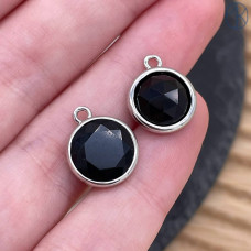 Подвеска круг агат черный, цвет серебро 10 мм