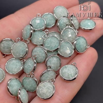 Подвеска круг амазонит, цвет серебро 10 мм