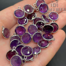 Подвеска круг аметист, цвет серебро 10 мм