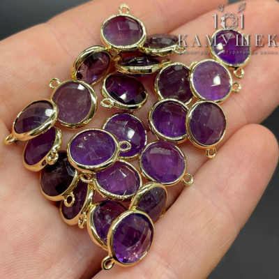Подвеска круг аметист, цвет золото 10 мм