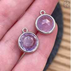 Подвеска круг аметист лавандовый, цвет серебро 10 мм