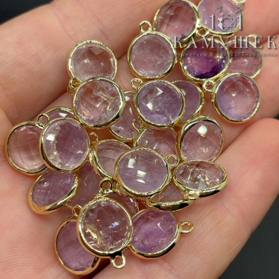 Подвеска круг аметист лавандовый, цвет золото 10 мм