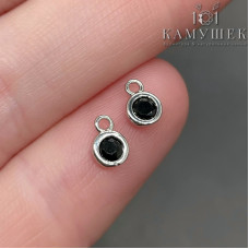 Подвеска круг черный циркон мини, цвет серебро 4 мм