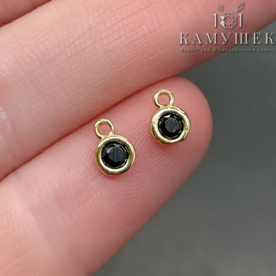 Подвеска круг черный циркон мини, цвет золото 4 мм