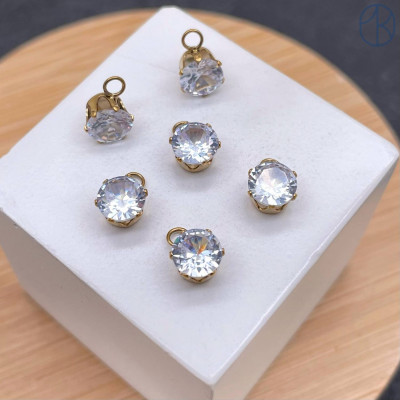 Подвеска круг циркон сталь 6 мм, цвет золото 18К 