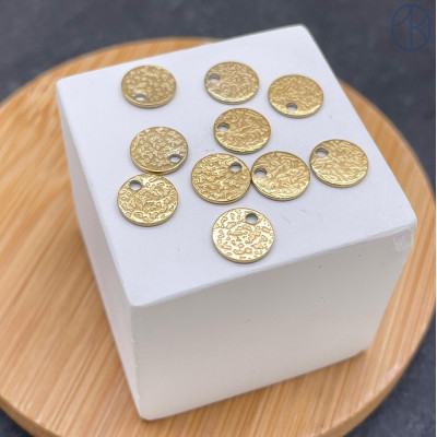 Подвеска круг фактурный сталь 8 мм, цвет золото 14К