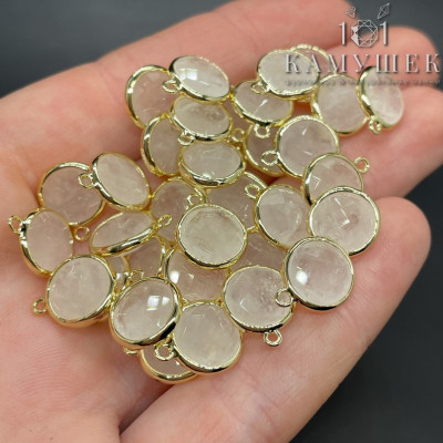 Подвеска круг горный хрусталь, цвет золото 10 мм