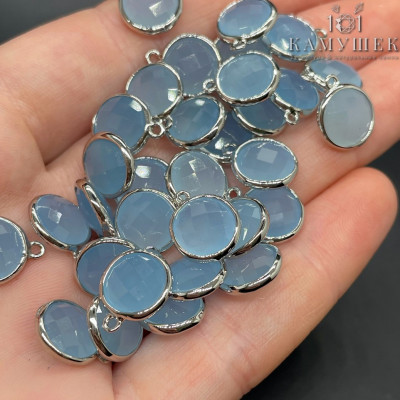 Подвеска круг кварц тонированный голубой, цвет серебро 10 мм