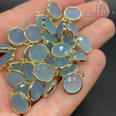 Подвеска круг кварц тонированный голубой, цвет золото 10 мм