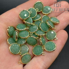 Подвеска круг кварц зеленый клубничный, цвет золото 10 мм
