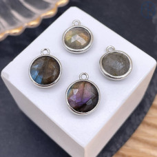 Подвеска круг лабрадор, цвет серебро 10 мм